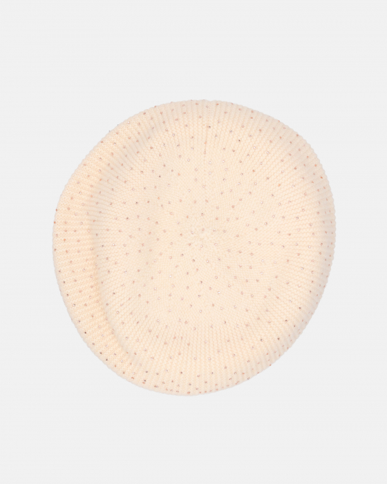 BERET Z DZIANINY Z CYRKONIAMI 135-C2080 BEIGE