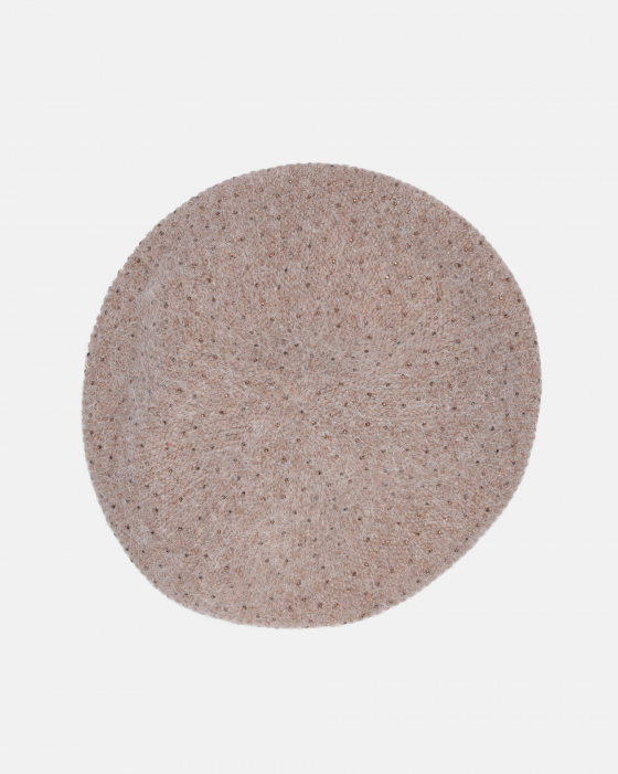 BERET Z DZIANINY Z CYRKONIAMI 135-C2080 TAUPE