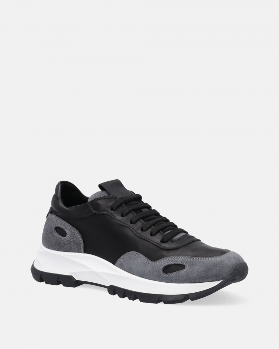 CZARNE SNEAKERSY DAMSKIE 555-1 BLACK-GREY