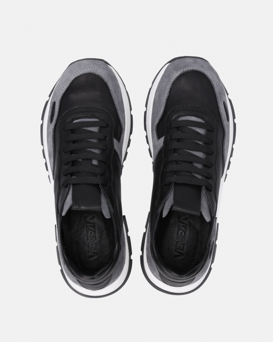 CZARNE SNEAKERSY DAMSKIE 555-1 BLACK-GREY