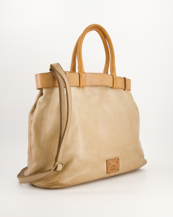 Beżowa shopperka z klamrą - PREMIUM A002LEBETOR151