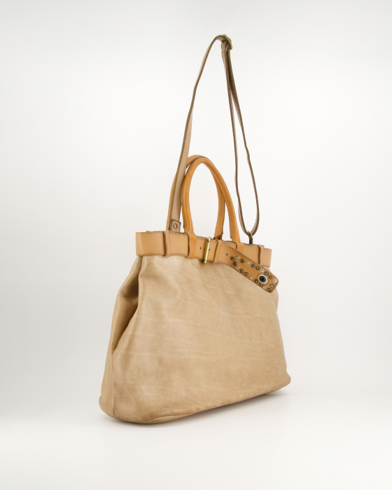 Beżowa shopperka z klamrą - PREMIUM A002LEBETOR151
