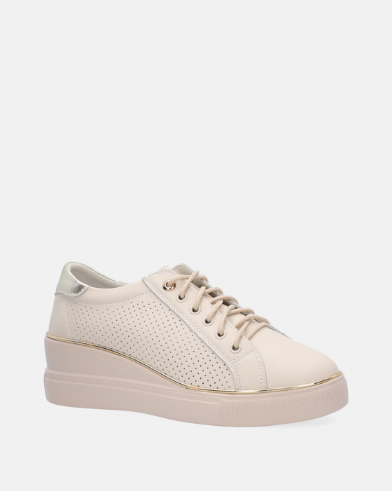 BEŻOWE SNEAKERSY NA KOTURNIE HA-011 BEIGE-GO