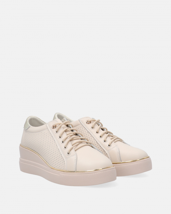 BEŻOWE SNEAKERSY NA KOTURNIE HA-011 BEIGE-GO