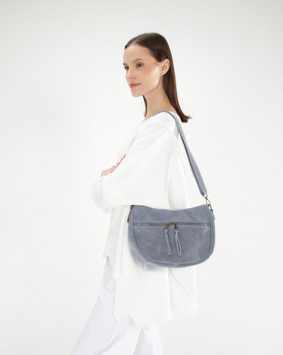 Niebieska torba z zamszu W108SUBUTOR097